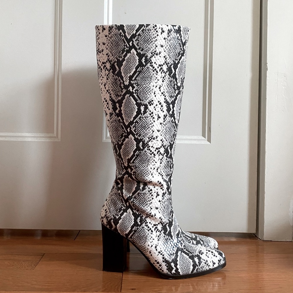 MANGO faux snake python heeled tall boots